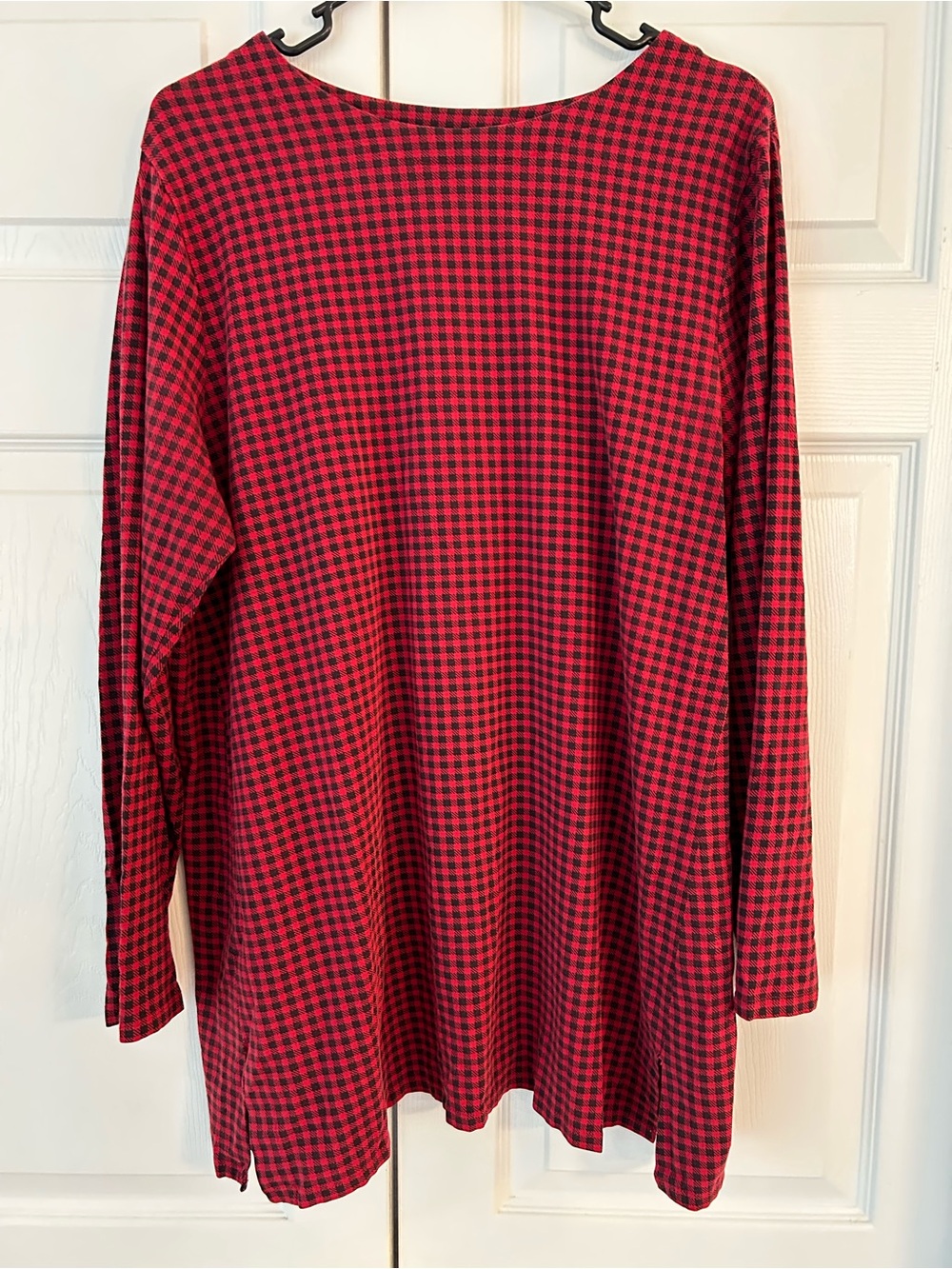 J.Jill Women’s Red Checker Print Supima Forward Seam Tunic Blouse Shirt Size XL